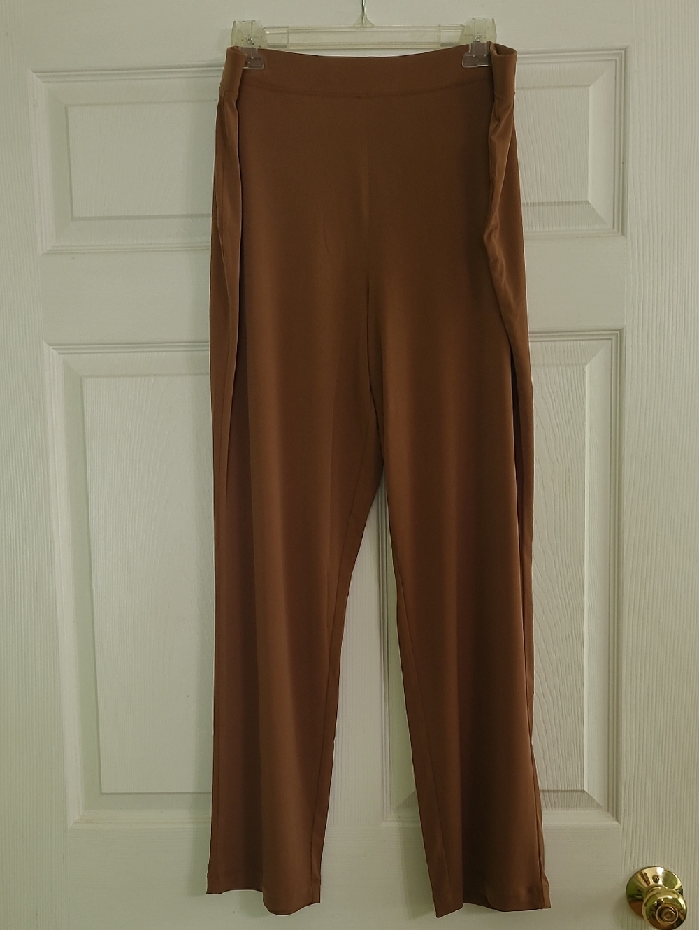 Susan Graver Liquid Knit Pull-On Pants in Gokden Brown. Size LP